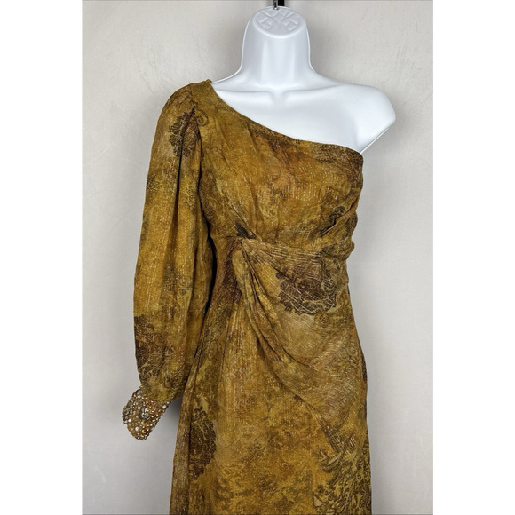 NEW Anthropologie Nirmooha One-Shoulder Shine Maxi Dress XXS Gold Beaded Boho - Picture 3 of 13
